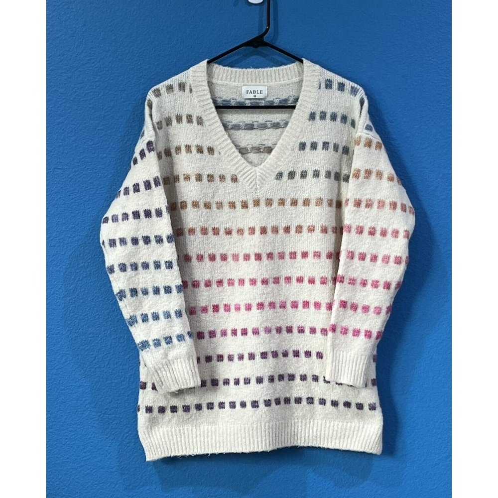 Fable Comfy Oversized Rainbow Square Geometric Print Sweater Women Small/Medium